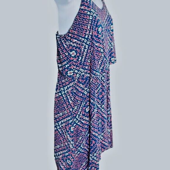 West Loop Colorful Print Two-Tier Summer Mini Sundress Blue/Pink/White S… - Picture 4 of 12